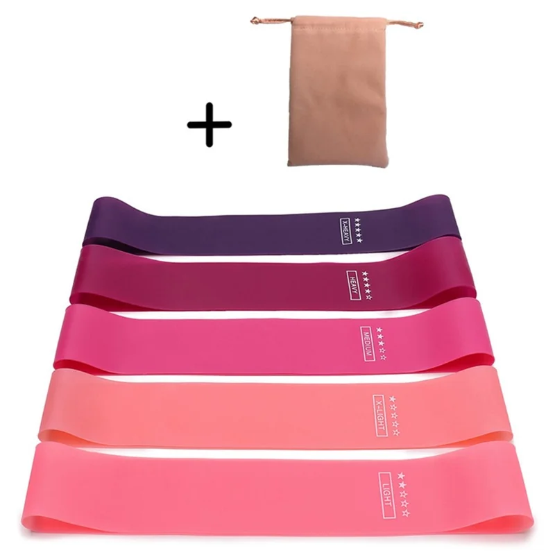 5Pcs Natural Latex Resistance Bands Women Squat Booty Yoga Fitness Equipment Strength Training Exercise Bands - with Pink Storage Bag
