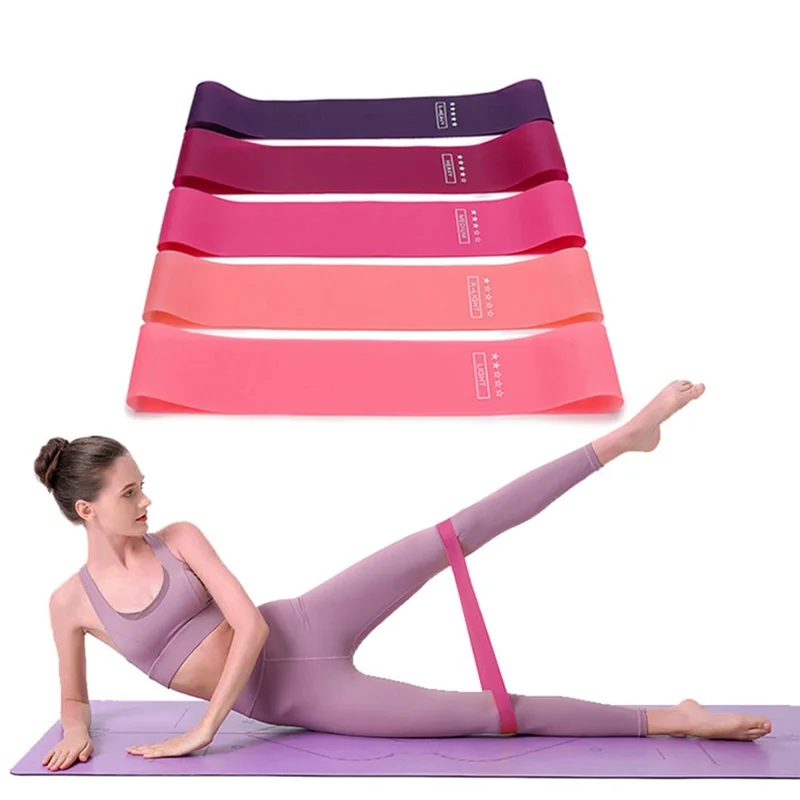 5Pcs Natural Latex Resistance Bands Women Squat Booty Yoga Fitness Equipment Strength Training Exercise Bands - with Pink Storage Bag