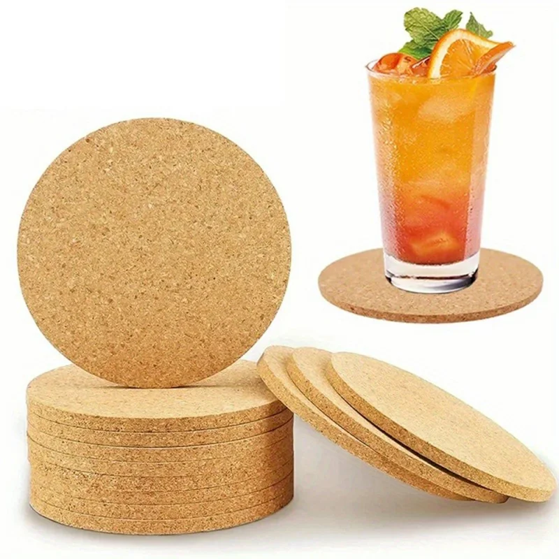 10 Peças de Porta-copos Redondos de Cortiça com Borda Natural, Tapetes para Bebidas, Base Antiderrapante e de Isolamento, Diâmetro de 90 MM, Espessura de 3 MM