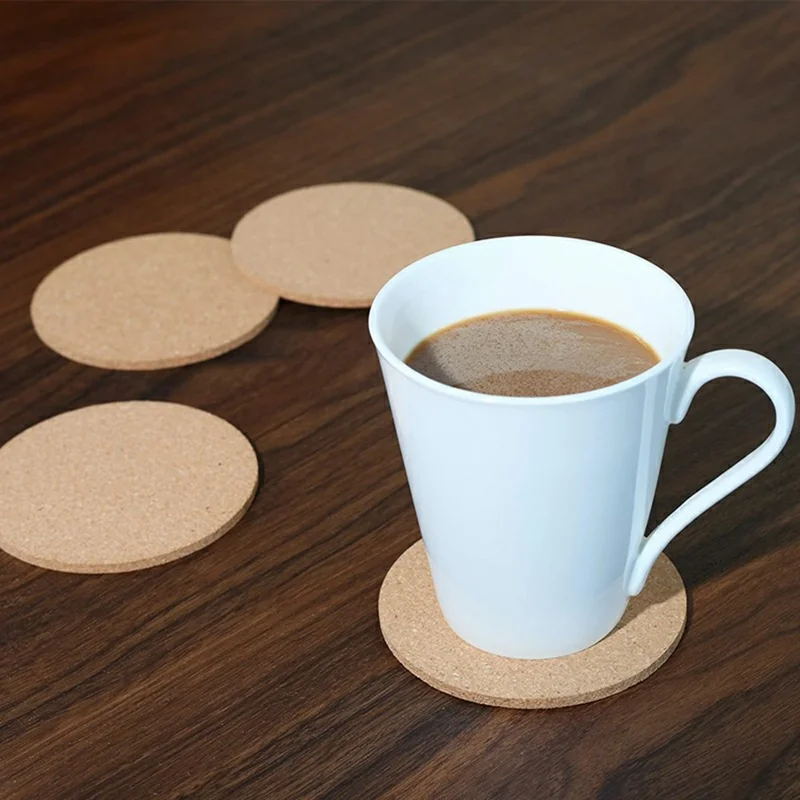 10 Peças de Porta-copos Redondos de Cortiça com Borda Natural, Tapetes para Bebidas, Base Antiderrapante e de Isolamento, Diâmetro de 90 MM, Espessura de 3 MM