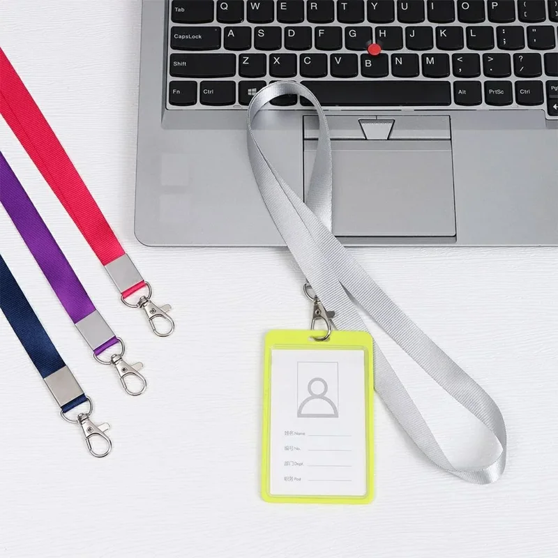 45cm Long Lanyard with Carabiner Polyester Neck Strap Hanging Rope for ID Badge Holder - Black