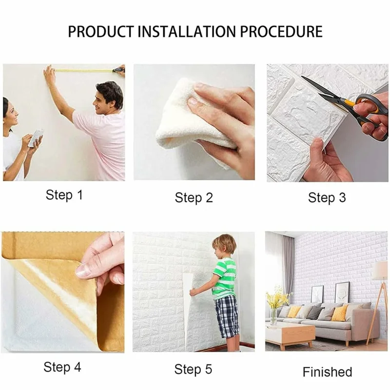 3D Self-Adhesive Wall Stickers XPE Foam 35 x 38.5cm Small Size Decorative Gift Brick Pattern Wall Decals - Black