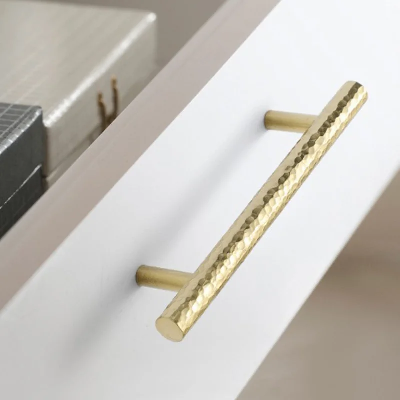 160mm Hole Spacing Hammered Texture Drawer Pull Cabinet Wardrobe European Style Brass Handle