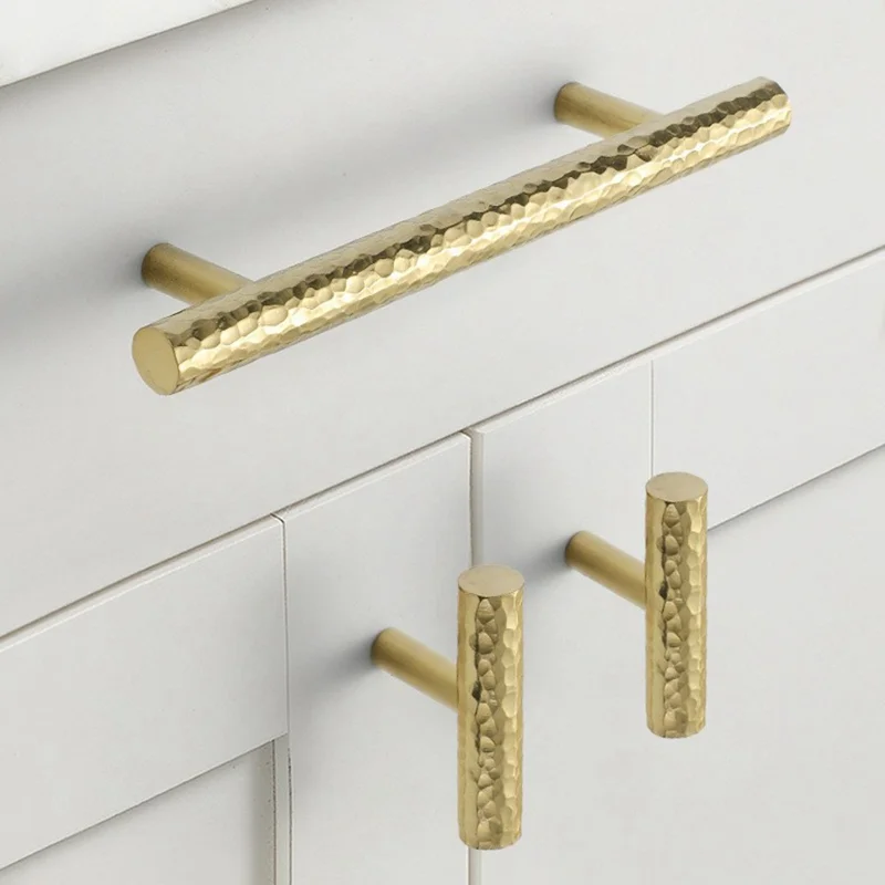 160mm Hole Spacing Hammered Texture Drawer Pull Cabinet Wardrobe European Style Brass Handle