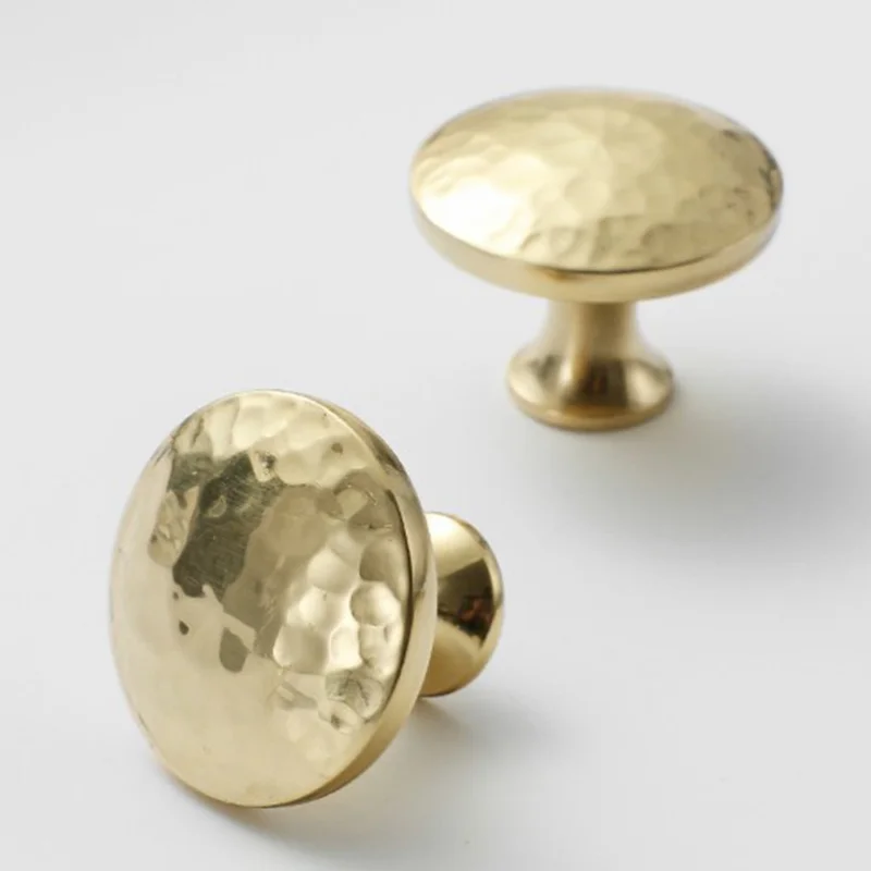 Hammered Texture Single Hole Brass Cabinet Handle European Style Drawer Wardrobe Door Pull Knob