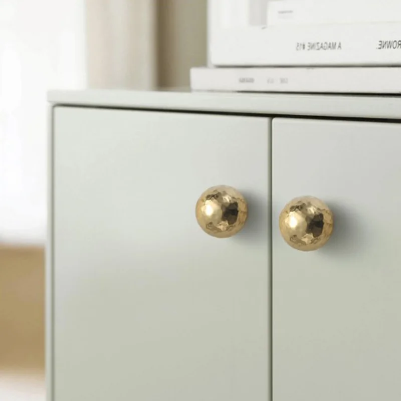 Round Ball Hammered Texture Single Hole Brass Cabinet Handle European Style Drawer Wardrobe Door Pull Knob
