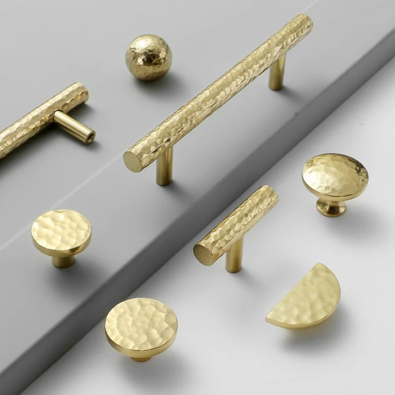 Round Ball Hammered Texture Single Hole Brass Cabinet Handle European Style Drawer Wardrobe Door Pull Knob