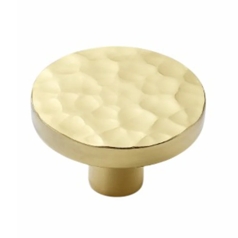 Size L Round Hammered Texture Single Hole Cabinet Handle European Style Brass Drawer Wardrobe Pull Knob