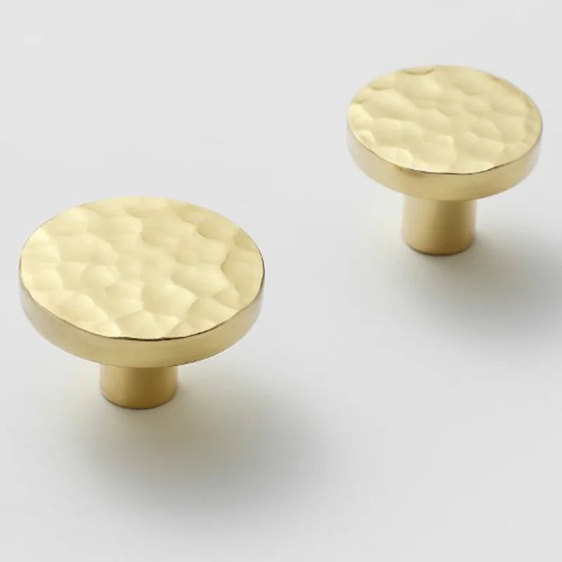 Size L Round Hammered Texture Single Hole Cabinet Handle European Style Brass Drawer Wardrobe Pull Knob