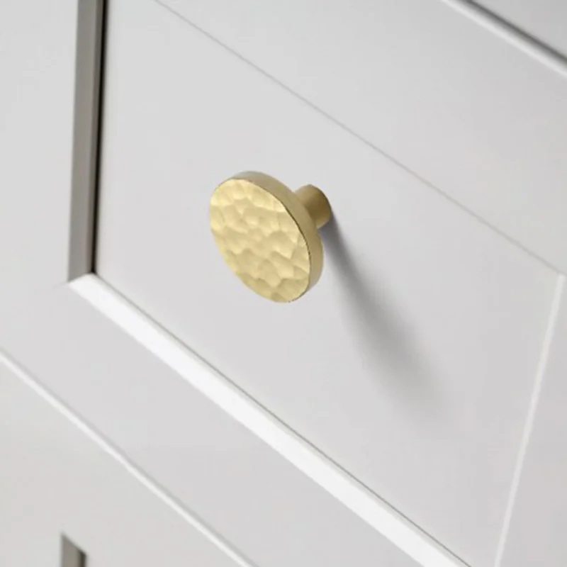 Size L Round Hammered Texture Single Hole Cabinet Handle European Style Brass Drawer Wardrobe Pull Knob