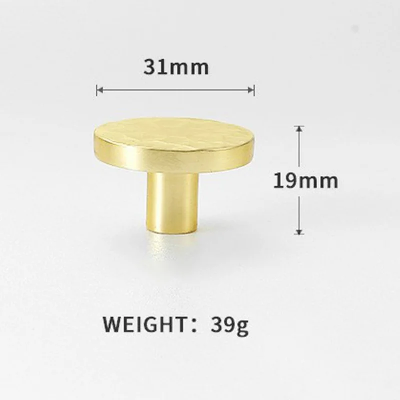 Size L Round Hammered Texture Single Hole Cabinet Handle European Style Brass Drawer Wardrobe Pull Knob