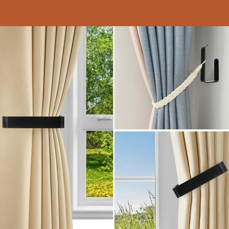 170-1 Support de rideau acrylique sans perçage, fixation murale adhésive, boucle de maintien de rideau