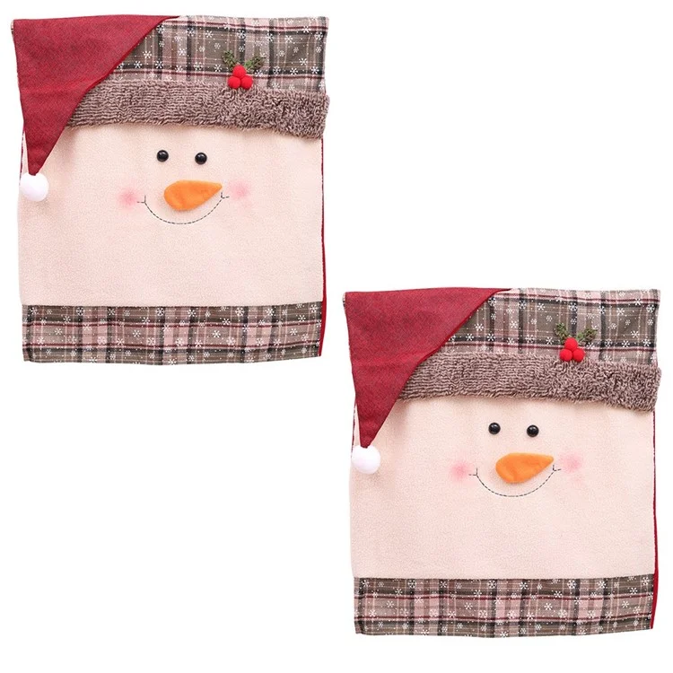 2pcs / Set Christs Soutr Cover Santa Claus Snowman Dinner Chair Back Decor Cover Pour le Restaurant de L'hôtel - Bonhomme de Neige