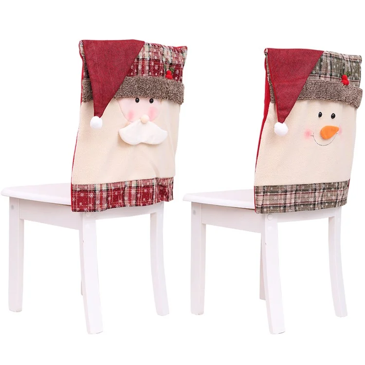 2pcs / Set Christs Soutr Cover Santa Claus Snowman Dinner Chair Back Decor Cover Pour le Restaurant de L'hôtel - Bonhomme de Neige