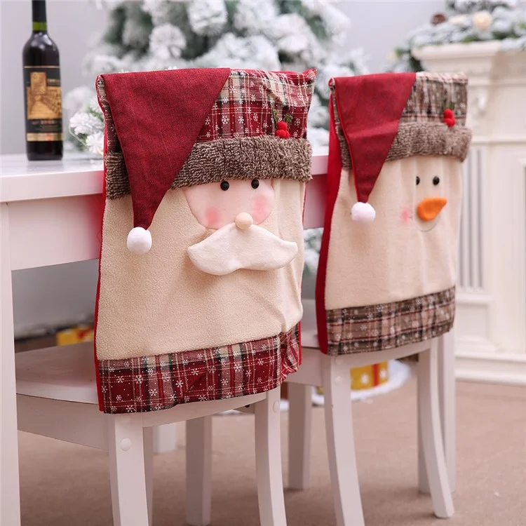 2pcs / Set Christs Soutr Cover Santa Claus Snowman Dinner Chair Back Decor Cover Pour le Restaurant de L'hôtel - Bonhomme de Neige