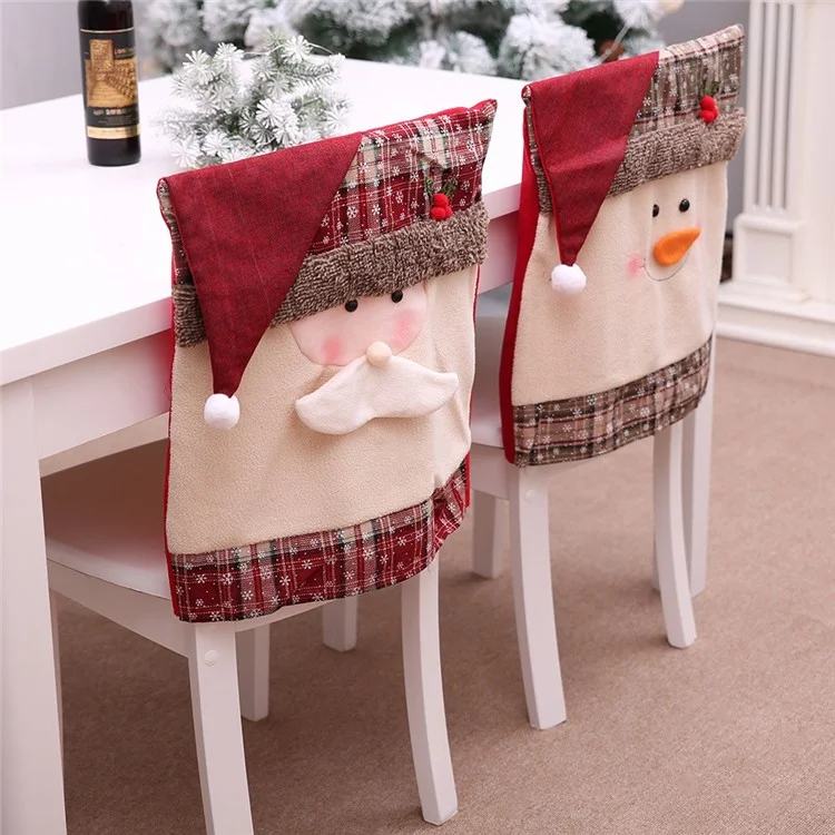 2pcs / Set Christs Soutr Cover Santa Claus Snowman Dinner Chair Back Decor Cover Pour le Restaurant de L'hôtel - Bonhomme de Neige