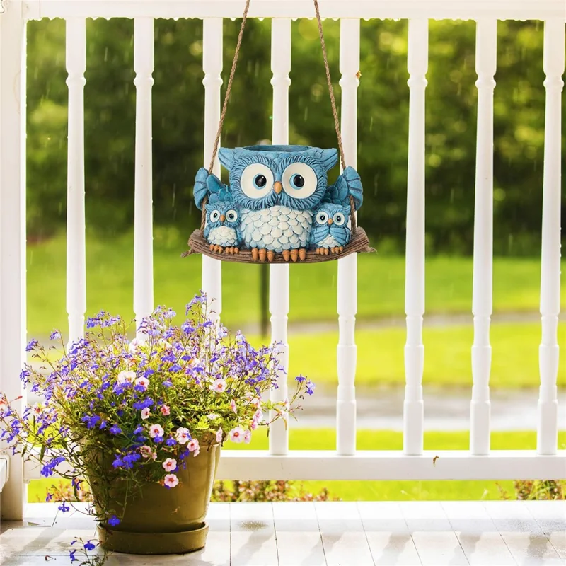 Süßer Cartoon-Eule Hängepflanzer für Balkon-Garten Harz Sukkulenten-Halter Dekorativer Topf