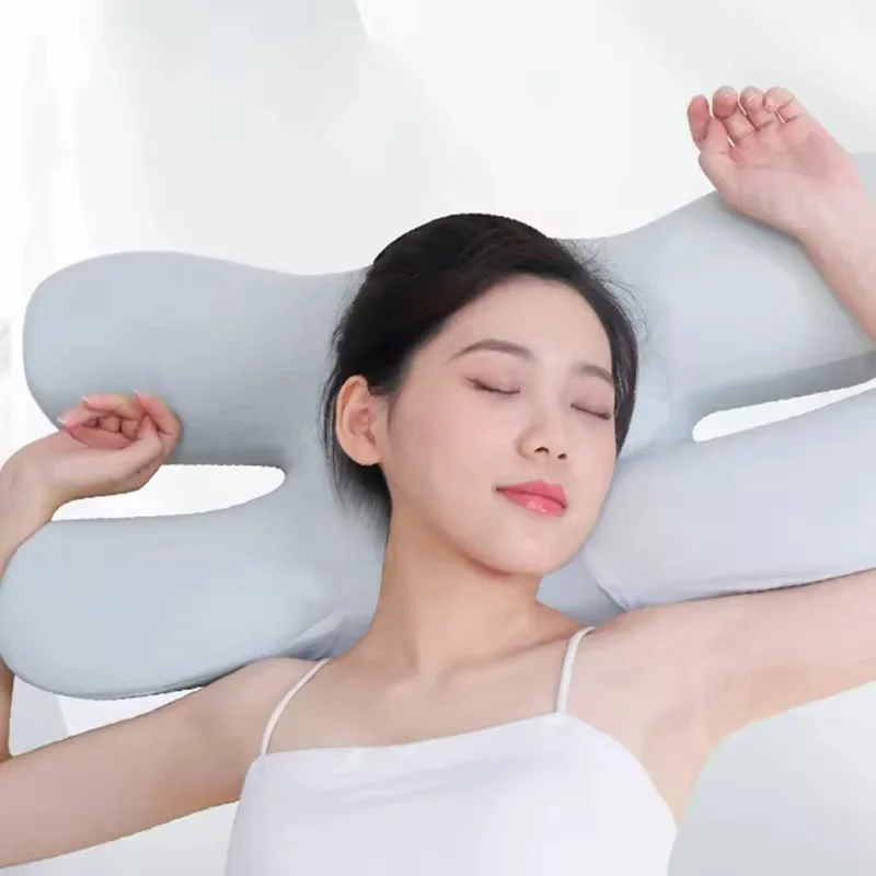 Almohada de Descanso Belleza con Espuma de Memoria - Soporte Cervical en Forma de Mariposa, Recuperación Lenta y Alivio de Presión Facial - Rosa