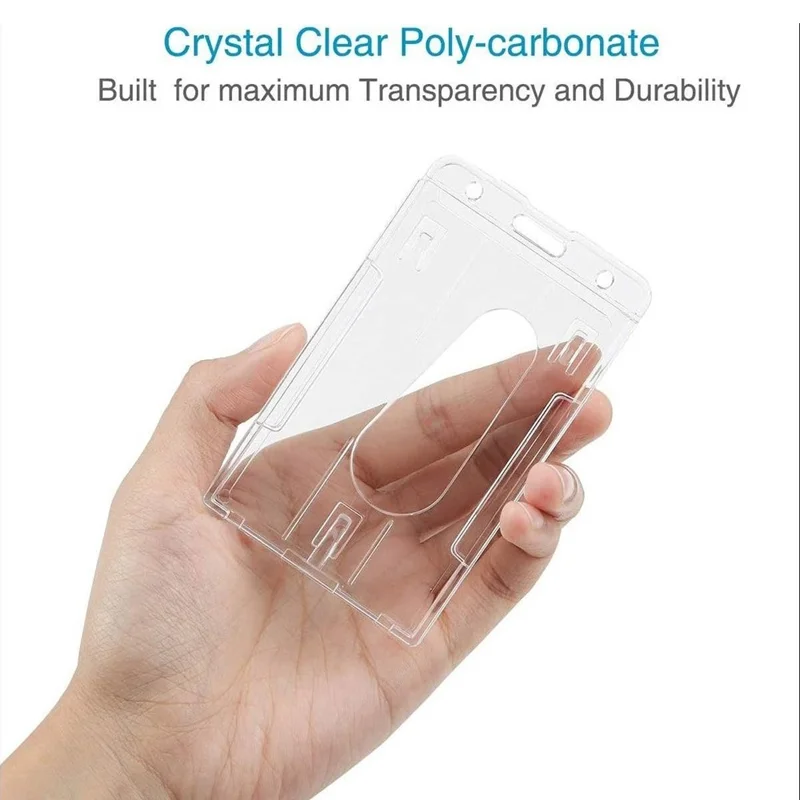 Retractable ID Badge Holder Zinc Alloy Buckle Dual Card Slots PC Card Case for Students Office Workers - Vertical