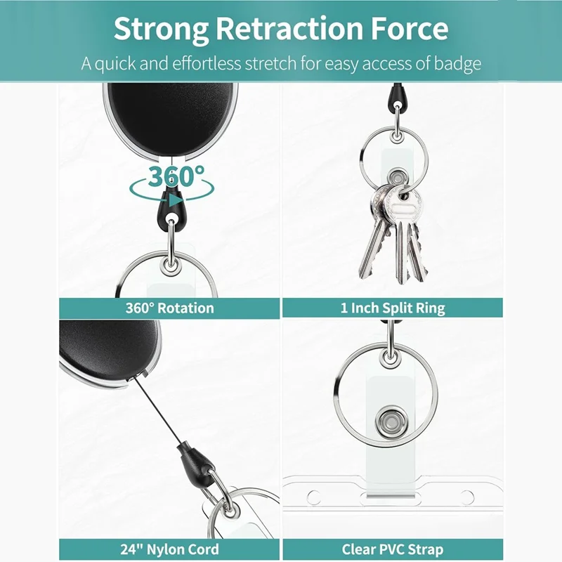 Retractable ID Badge Holder Zinc Alloy Buckle Dual Card Slots PC Card Case for Students Office Workers - Vertical