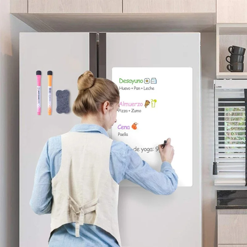 A4 PET Soft Whiteboard DIY Fridge Magnetic Erasable Message Board with 3 Markers + 1 Eraser