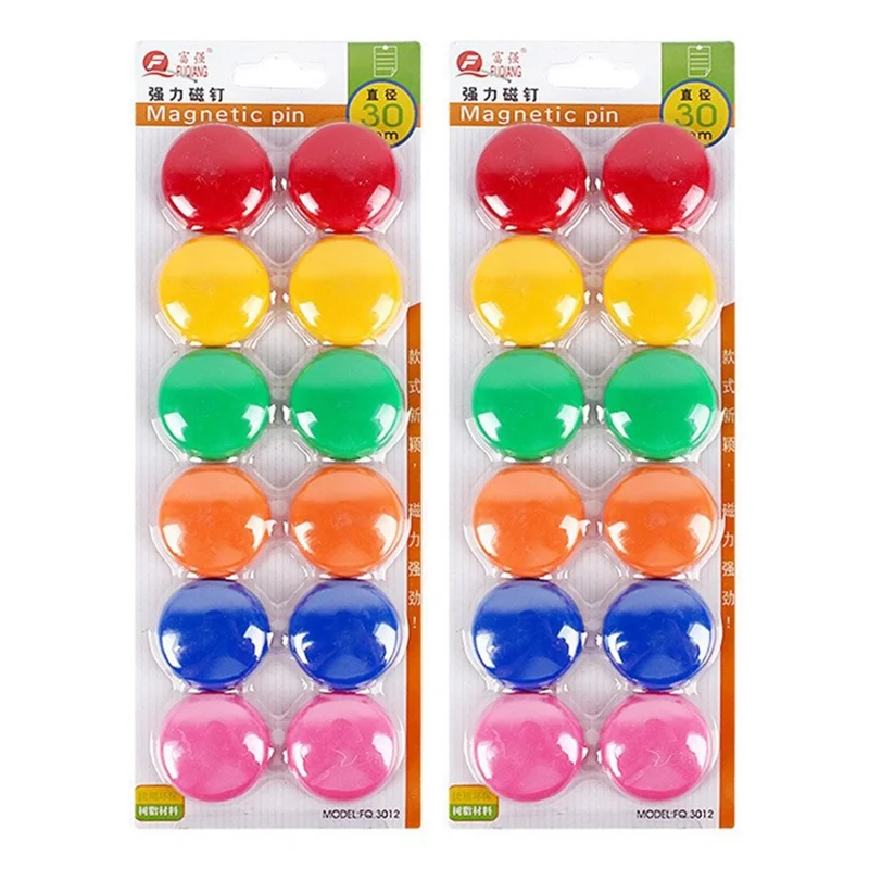 24Pcs 30mm Colorful Round Magnets Whiteboard Strong Magnetic Buttons for Office Home DIY