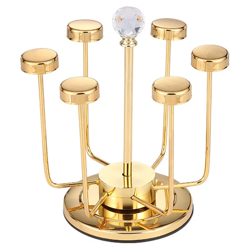 360 Degree Rotating Mug Holder Stainless Steel 6 Hooks Cup Drying Rack Kitchen Drinkware Organizer, Gold