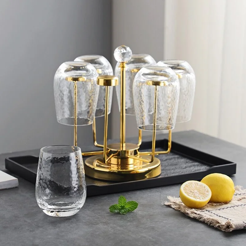 360 Degree Rotating Mug Holder Stainless Steel 6 Hooks Cup Drying Rack Kitchen Drinkware Organizer, Gold