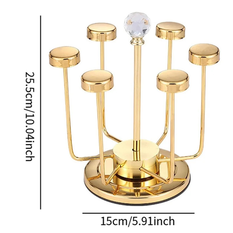 360 Degree Rotating Mug Holder Stainless Steel 6 Hooks Cup Drying Rack Kitchen Drinkware Organizer, Gold