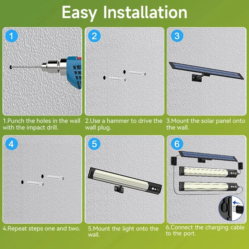2 Peças Luminária de Parede Externa com Painel Solar IP65 à Prova d'Água com Sensor de Movimento para Jardim, Paisagem e Quintal