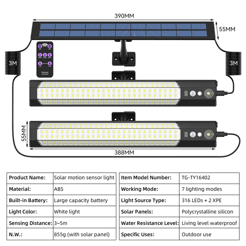 2 Peças Luminária de Parede Externa com Painel Solar IP65 à Prova d'Água com Sensor de Movimento para Jardim, Paisagem e Quintal