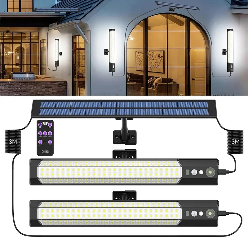 2 Peças Luminária de Parede Externa com Painel Solar IP65 à Prova d'Água com Sensor de Movimento para Jardim, Paisagem e Quintal