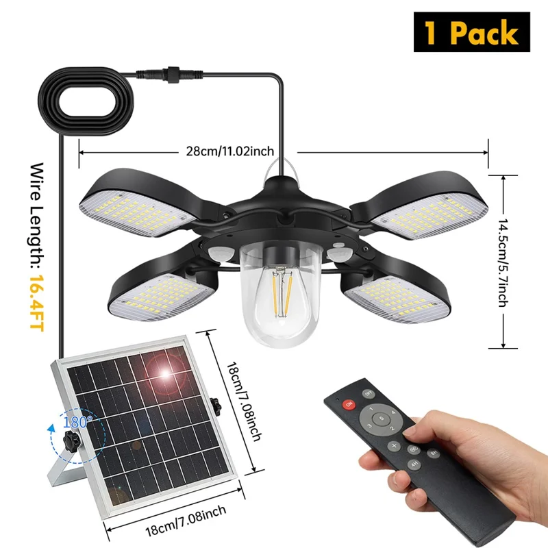 192 LED Solar Powered Light IP65 Waterproof 4 Blades 1200LM Dimmable Motion Sensor Garden Lamp