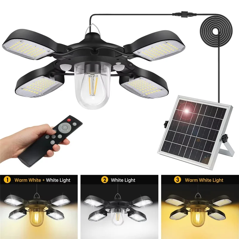 192 LED Solar Powered Light IP65 Waterproof 4 Blades 1200LM Dimmable Motion Sensor Garden Lamp
