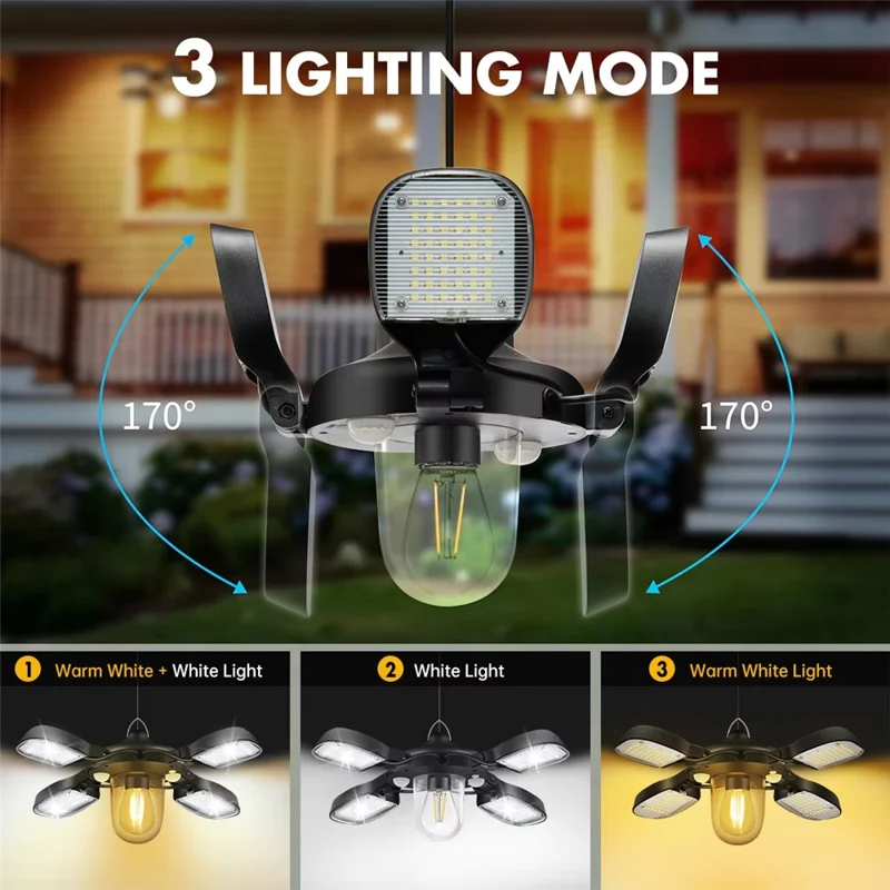 192 LED Solar Powered Light IP65 Waterproof 4 Blades 1200LM Dimmable Motion Sensor Garden Lamp