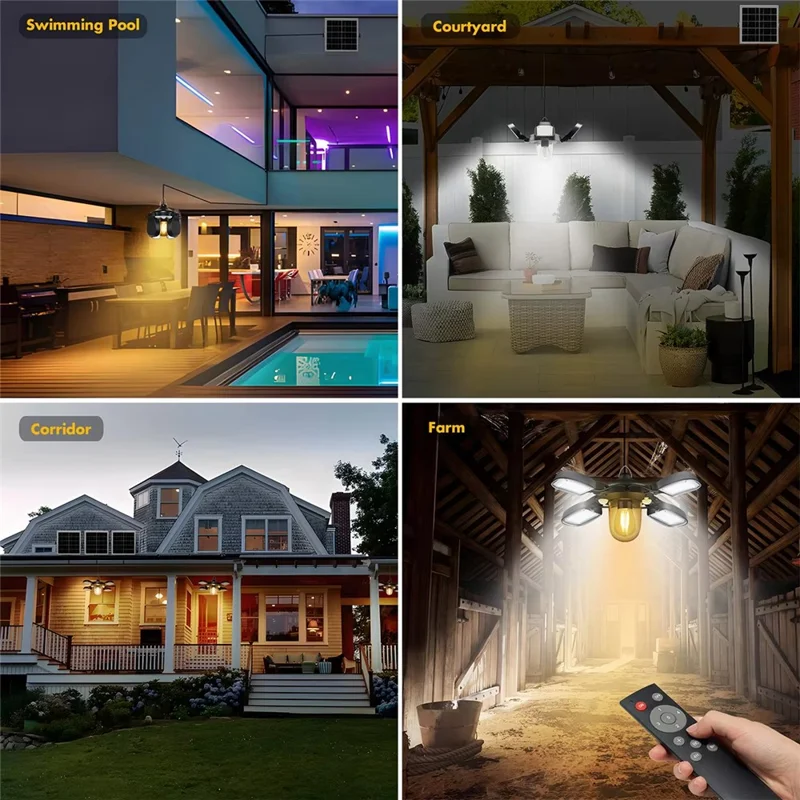 192 LED Solar Powered Light IP65 Waterproof 4 Blades 1200LM Dimmable Motion Sensor Garden Lamp