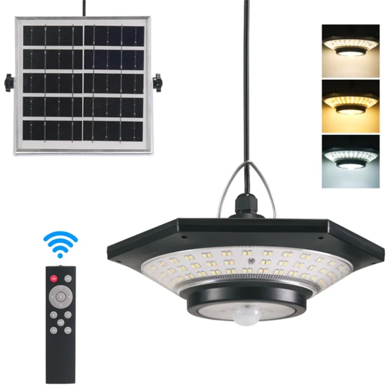 228 LED Solar Powered Motion Sensor Light IP65 Waterproof Remote Control Pendant Lamp for Garage