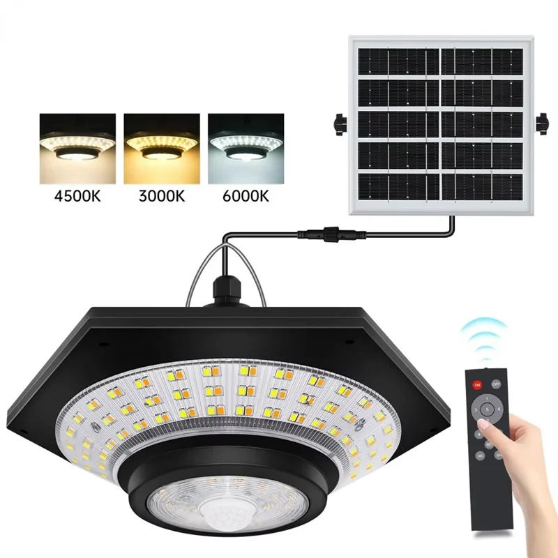 228 LED Solar Powered Motion Sensor Light IP65 Waterproof Remote Control Pendant Lamp for Garage