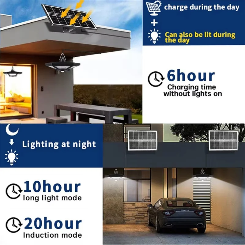 228 LED Solar Powered Motion Sensor Light IP65 Waterproof Remote Control Pendant Lamp for Garage
