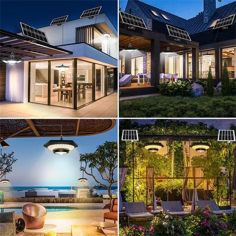 228 LED Solar Powered Motion Sensor Light IP65 Waterproof Remote Control Pendant Lamp for Garage