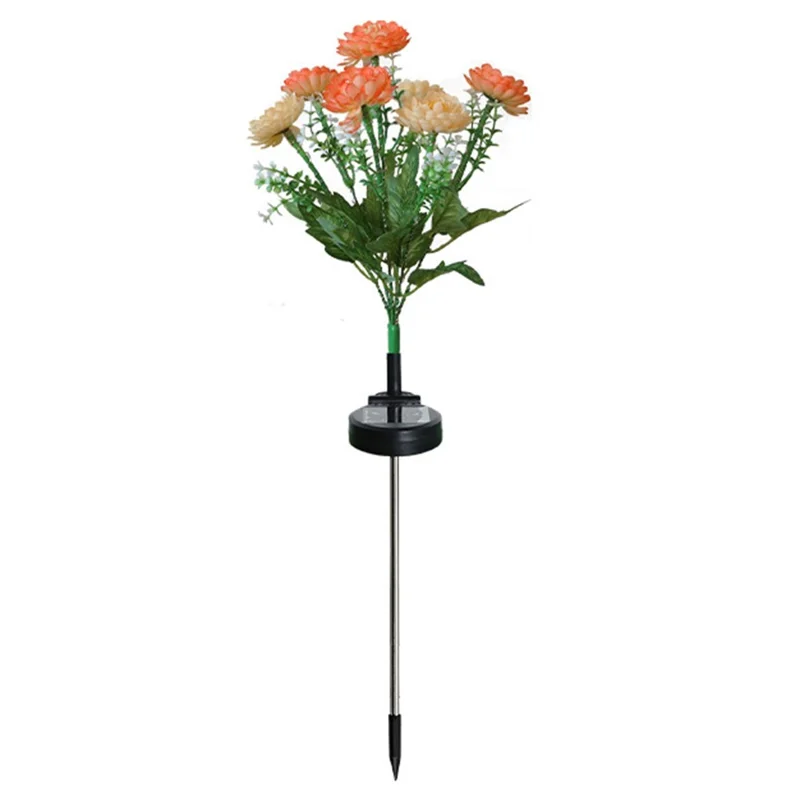 2 Peças de Luzes de Flor de Lótus de Neve Artificial Alimentadas por Energia Solar para Jardim Externo e Paisagismo - Laranja