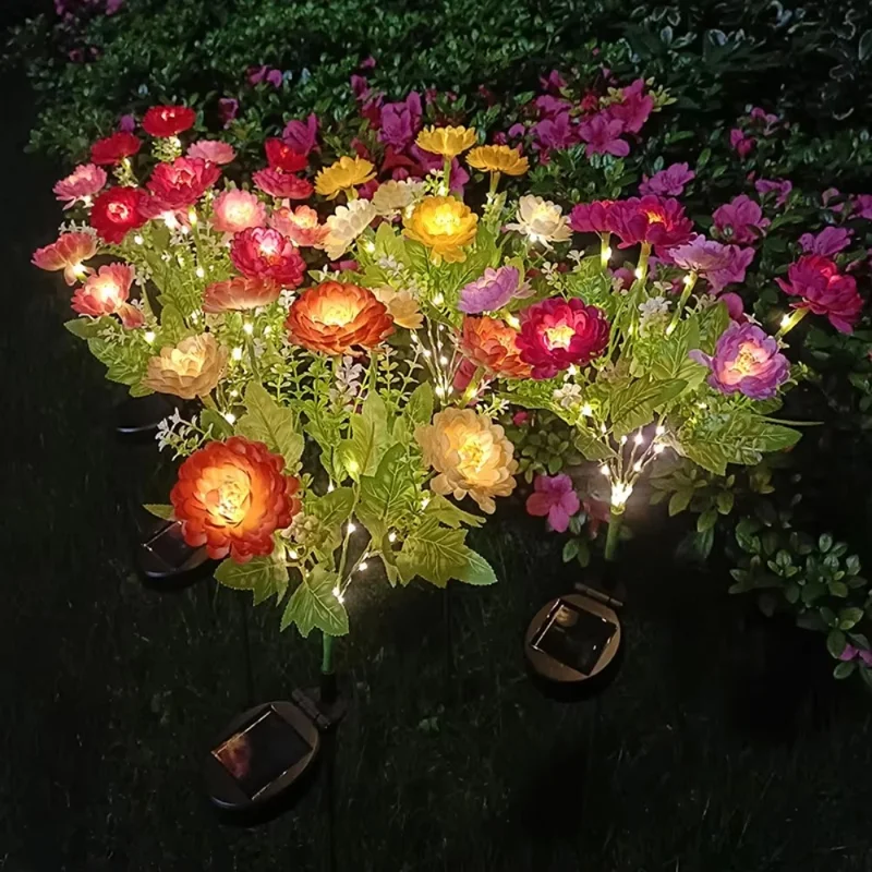 2 Peças de Luzes de Flor de Lótus de Neve Artificial Alimentadas por Energia Solar para Jardim Externo e Paisagismo - Laranja