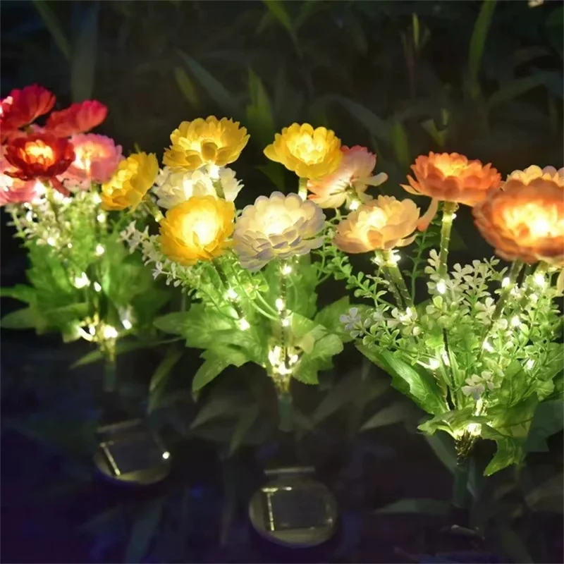 2 Peças de Luzes de Flor de Lótus de Neve Artificial Alimentadas por Energia Solar para Jardim Externo e Paisagismo - Laranja