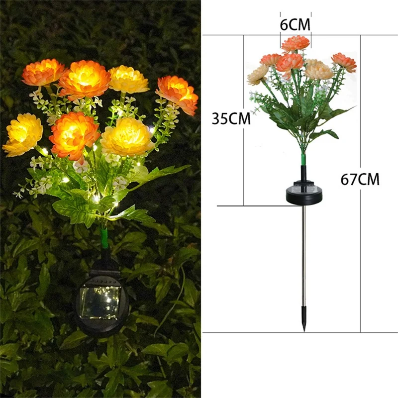 2 Peças de Luzes de Flor de Lótus de Neve Artificial Alimentadas por Energia Solar para Jardim Externo e Paisagismo - Laranja