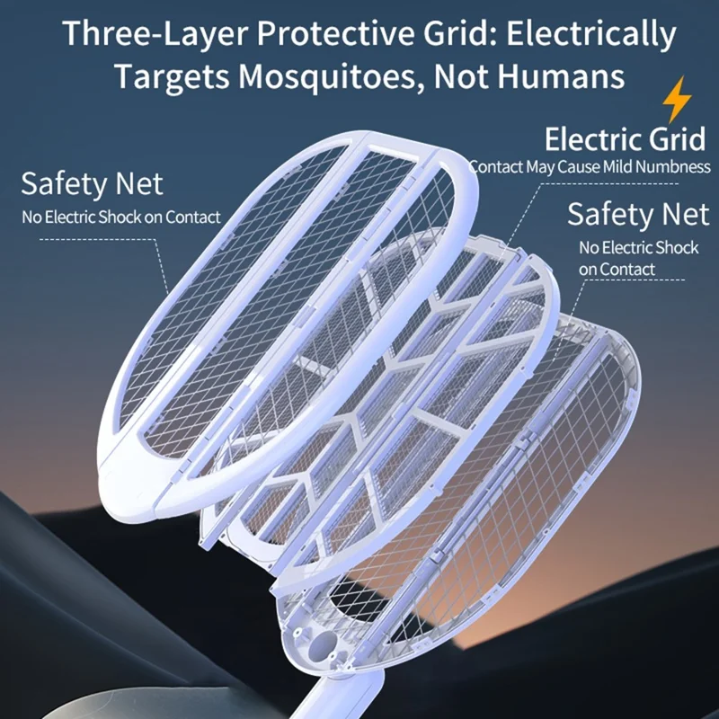 LTZ02 2 in 1 Foldable Electric Mosquito Swatter Rechargeable Mosquito Killer Lamp for Indoor Outdoor