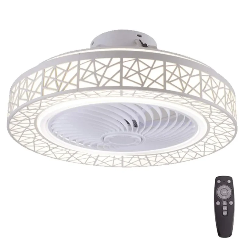 Nordic Hollow Out LED Ceiling Light 3 Speeds Adjustable Remote Control Fan for Living Room Bedroom - White