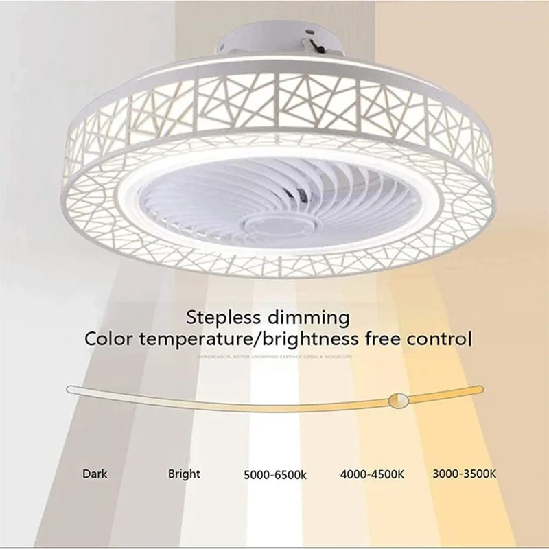 Nordic Hollow Out LED Ceiling Light 3 Speeds Adjustable Remote Control Fan for Living Room Bedroom - White