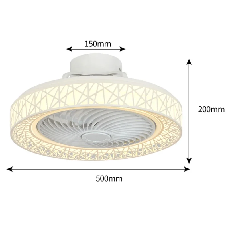 Nordic Hollow Out LED Ceiling Light 3 Speeds Adjustable Remote Control Fan for Living Room Bedroom - White