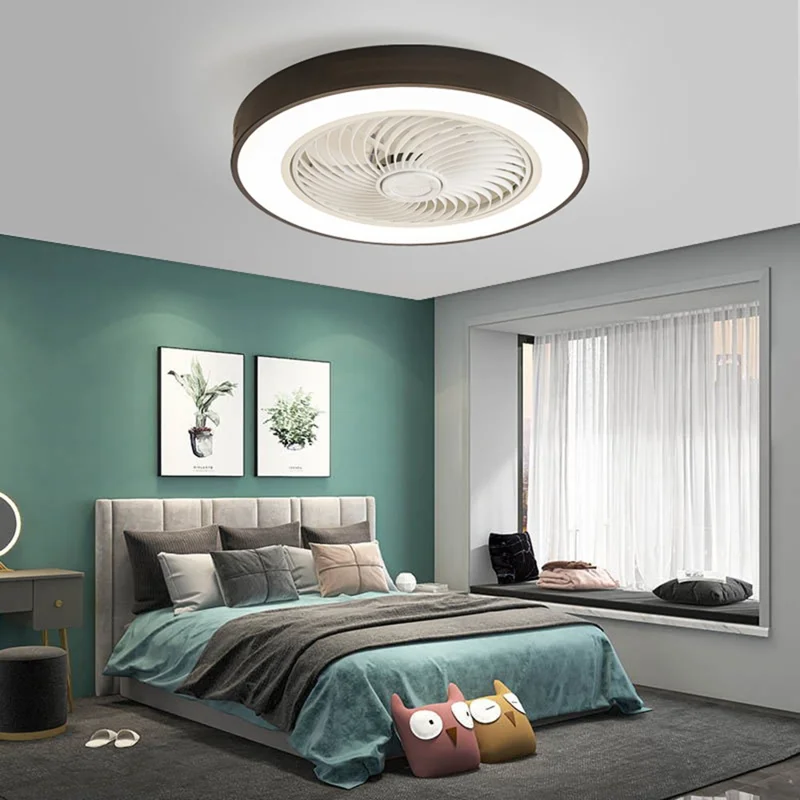 Moderne LED-Deckenleuchte für Wohn- und Esszimmer mit 3 Geschwindigkeitsstufen, ultradünner Ventilator mit Fernbedienung - Schwarz