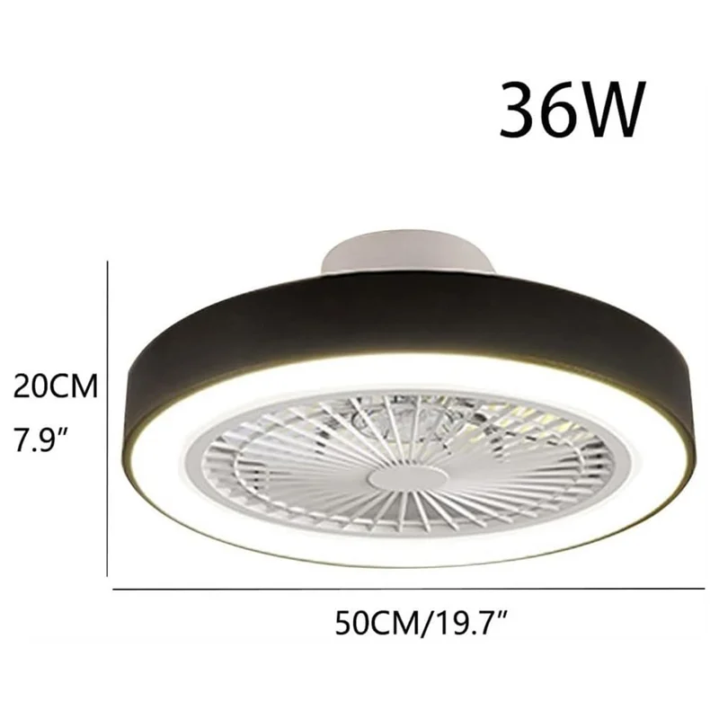 Moderne LED-Deckenleuchte für Wohn- und Esszimmer mit 3 Geschwindigkeitsstufen, ultradünner Ventilator mit Fernbedienung - Schwarz